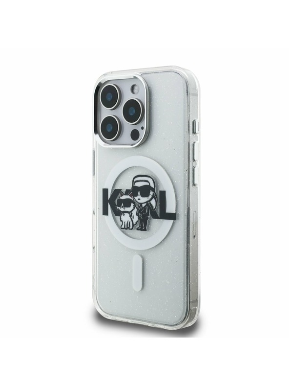 Karl Lagerfeld Karl Lagerfeld IML Glitter Karl and Choupette Sketch MagSafe Hátlap iPhone 16 Pro-hoz Transparent