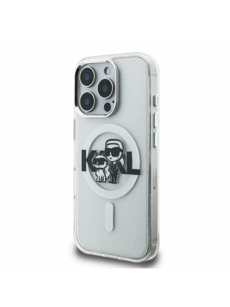 Karl Lagerfeld Karl Lagerfeld IML Glitter Karl and Choupette Sketch MagSafe Hátlap iPhone 16 Pro-hoz Transparent