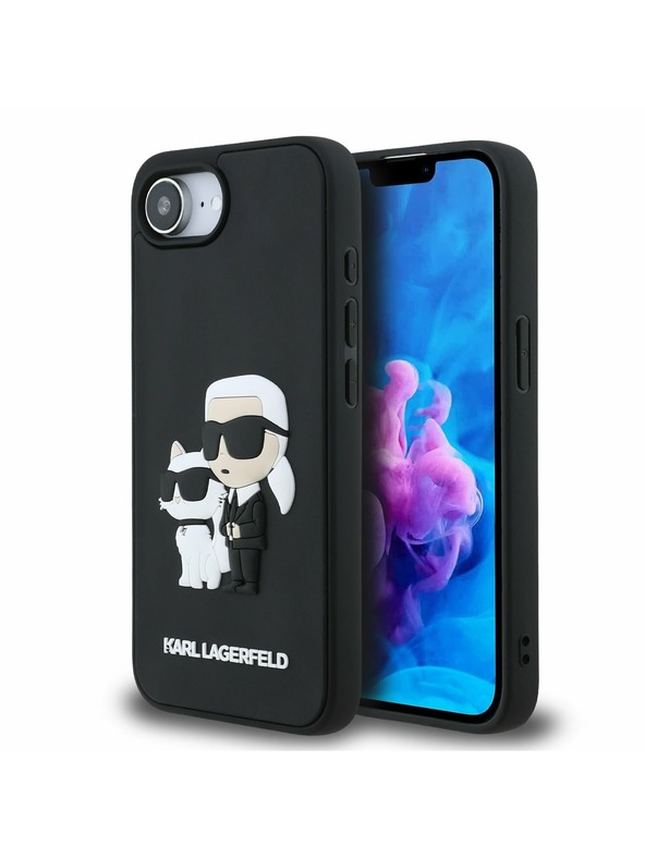 Karl Lagerfeld Karl Lagerfeld 3D Gumi Karl and Choupette Hátlap iPhone 16e-hez Black