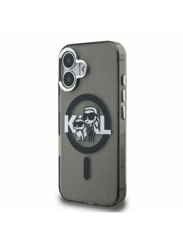Karl Lagerfeld Karl Lagerfeld IML Glitter Karl and Choupette Sketch MagSafe Hátlap iPhone 16-hoz Black