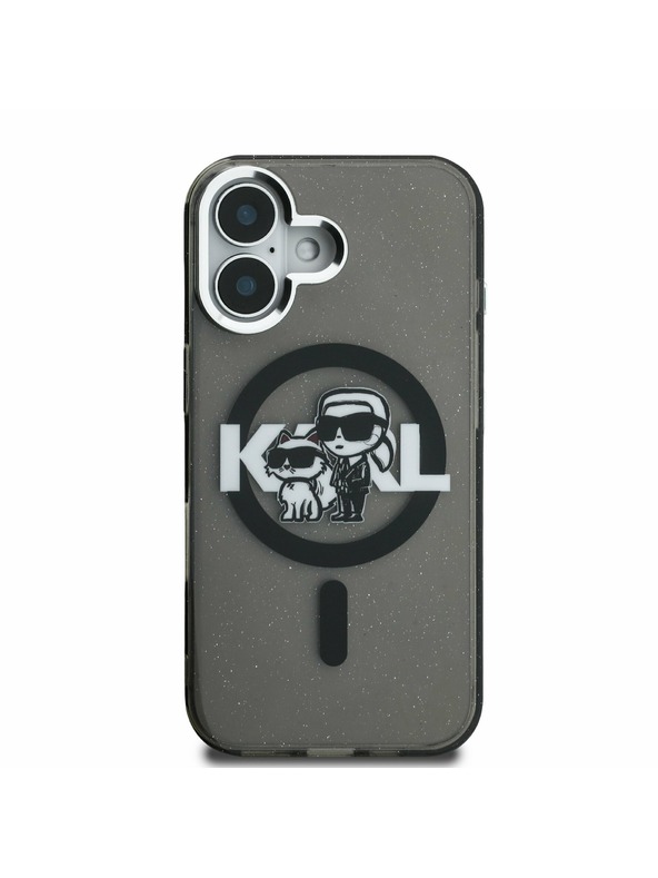 Karl Lagerfeld Karl Lagerfeld IML Glitter Karl and Choupette Sketch MagSafe Hátlap iPhone 16-hoz Black