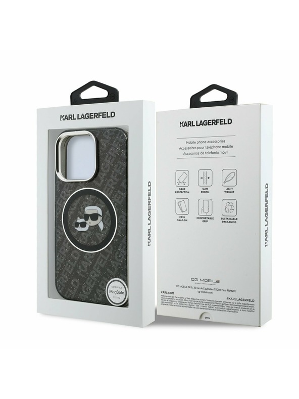 Karl Lagerfeld Karl Lagerfeld IML K&CH Heads Repeated Logo MagSafe Hátlap iPhone 15 Pro-hoz Black