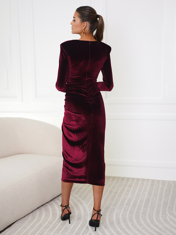 Edoti LIYA WELUR midi ruha - sötétpiros