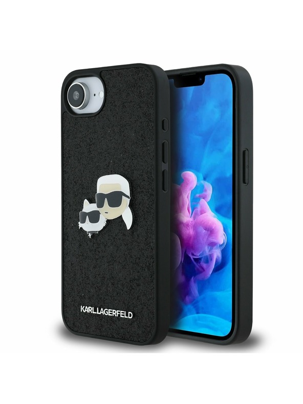 Karl Lagerfeld Karl Lagerfeld Fixed Glitter Metal K&CH Hátlap iPhone 16e - Fekete