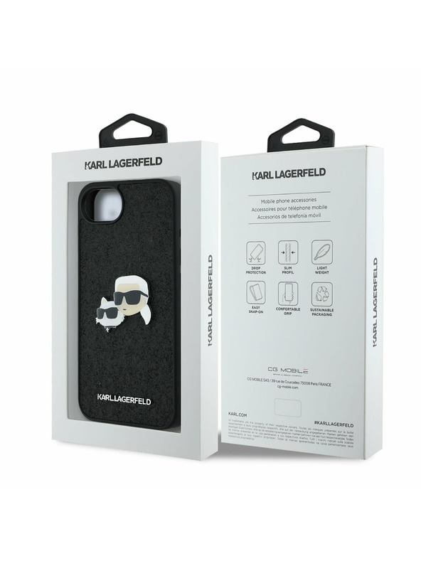 Karl Lagerfeld Karl Lagerfeld Fixed Glitter Metal K&CH Hátlap iPhone 16e - Fekete