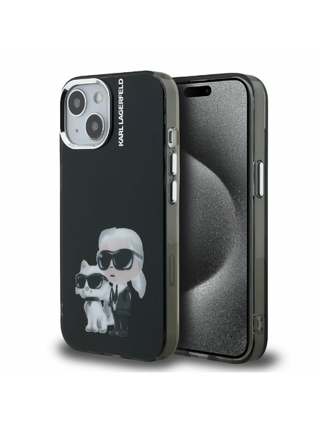 Karl Lagerfeld Karl Lagerfeld IML Aquarelle Karl and Choupette Hátlap iPhone 15 - Fekete