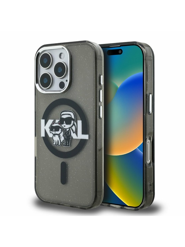Karl Lagerfeld Karl Lagerfeld IML Glitter Karl and Choupette Vázlat MagSafe Hátlap iPhone 16 Pro - Fekete