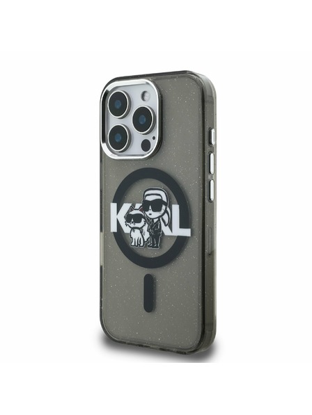 Karl Lagerfeld Karl Lagerfeld IML Glitter Karl and Choupette Vázlat MagSafe Hátlap iPhone 16 Pro - Fekete