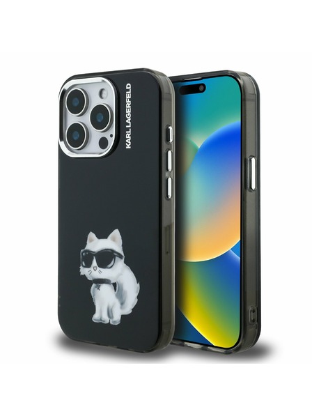 Karl Lagerfeld Karl Lagerfeld IML Aquarelle Choupette Hátlap iPhone 15 Pro - Fekete
