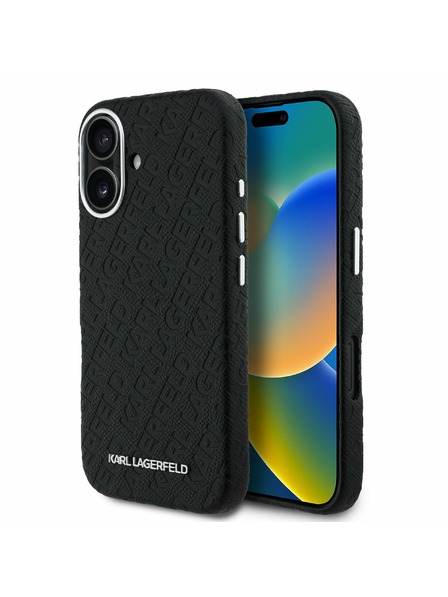 Karl Lagerfeld Karl Lagerfeld Grained PU Ismétlődő Logo MagSafe Hátlap iPhone 16 - Fekete