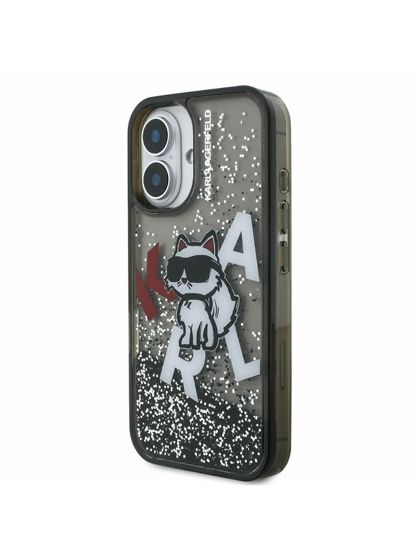 Karl Lagerfeld Karl Lagerfeld Liquid Glitter Scattered Choupette Hátlap iPhone 16 - Fekete