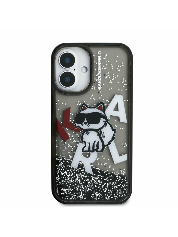 Karl Lagerfeld Karl Lagerfeld Liquid Glitter Scattered Choupette Hátlap iPhone 16 - Fekete