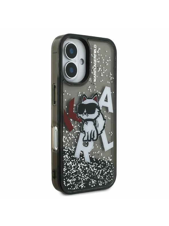 Karl Lagerfeld Karl Lagerfeld Liquid Glitter Scattered Choupette Hátlap iPhone 16 - Fekete