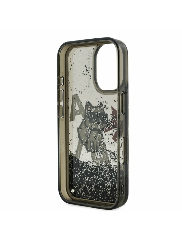 Karl Lagerfeld Karl Lagerfeld Liquid Glitter Scattered Choupette Hátlap iPhone 16 - Fekete
