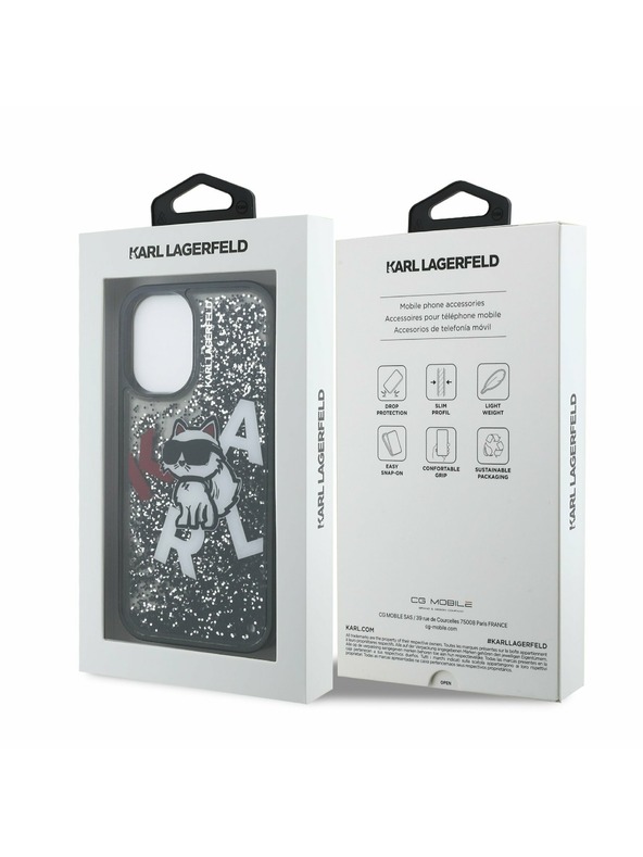 Karl Lagerfeld Karl Lagerfeld Liquid Glitter Scattered Choupette Hátlap iPhone 16 - Fekete