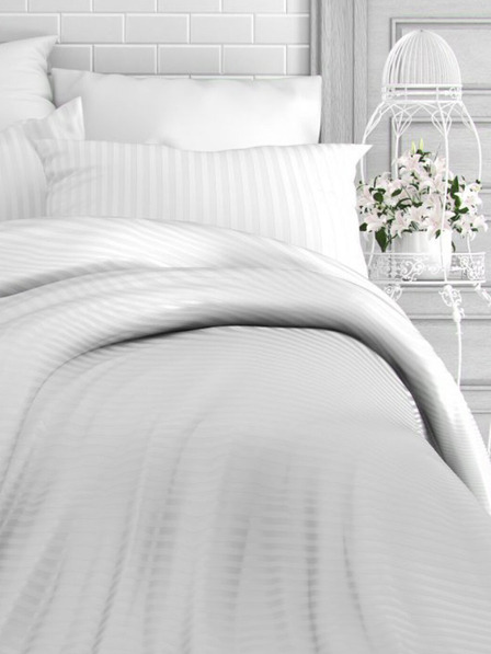 Kvalitex Francia szatén ágynemű csíkkal 1+2, 240x200, 70x90cm FEHÉR