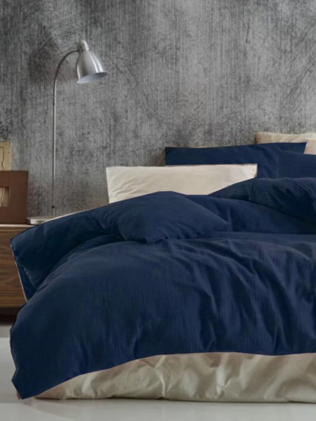 Kvalitex Francia muszlin ágynemű 220x200, 70x90cm sötétkék Kvalitex