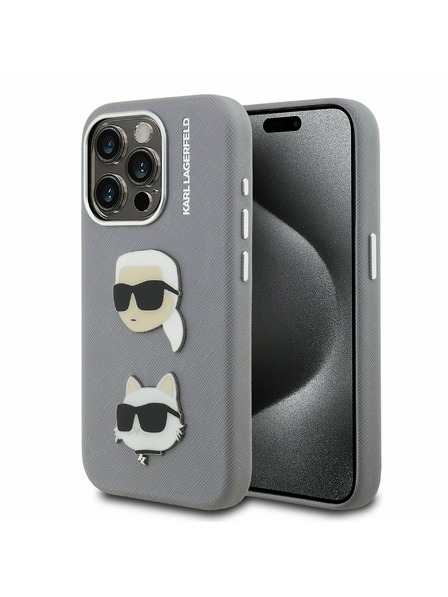 Karl Lagerfeld Karl Lagerfeld Érdes PU K&CH Heads Hátlap iPhone 15 Pro Grey