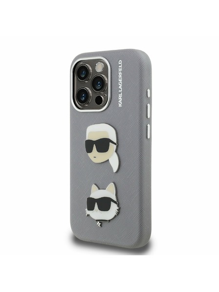 Karl Lagerfeld Karl Lagerfeld Érdes PU K&CH Heads Hátlap iPhone 15 Pro Grey