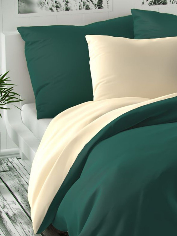 Kvalitex Szatén francia ágynemű LUXURY COLLECTION 1+2, 200x200, 70x90cm sötétzöld / törtfehér