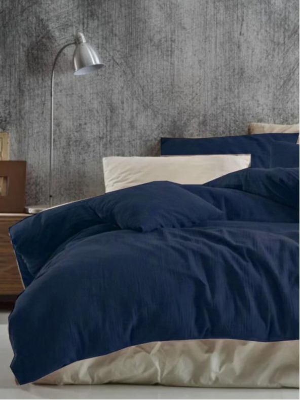 Kvalitex Francia muszlin ágynemű 240x200, 70x90cm sötétkék Kvalitex