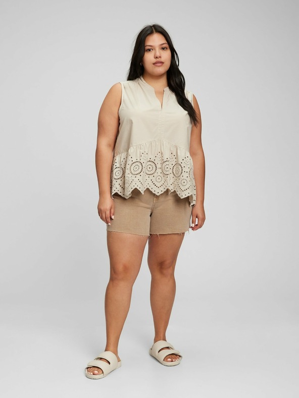GAP Bavlněný peplum crop top s krajkou GAP