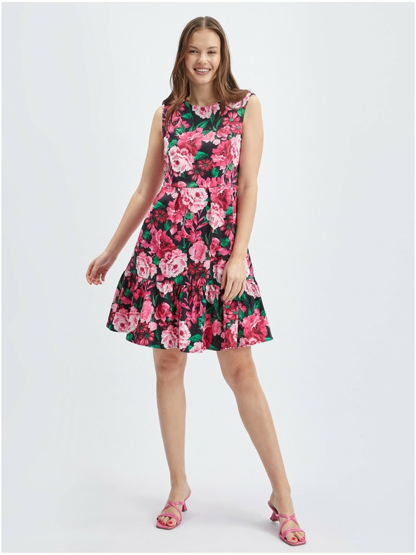 Orsay ORSAY fekete-rózsaszín virágmintás női ruha