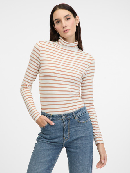 Orsay Bézs csíkos hosszú ujjú női póló ORSAY