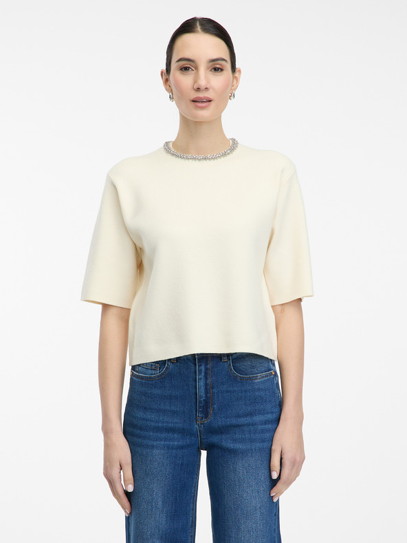 Orsay Krémes rövid ujjú női blúz ORSAY