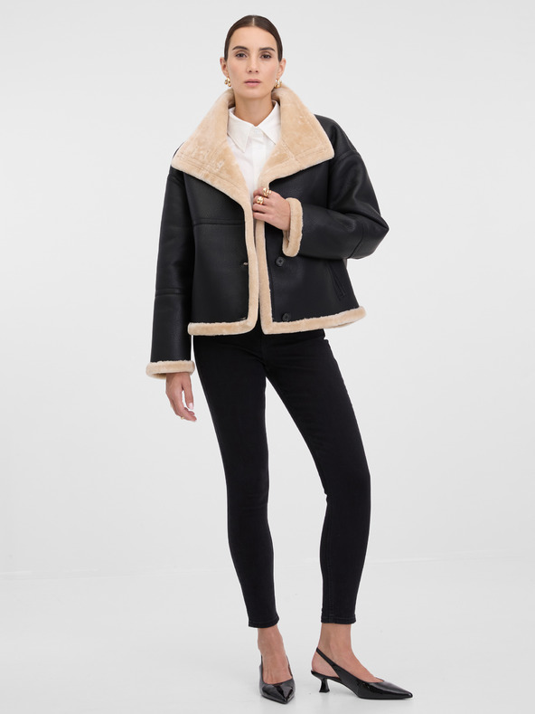 Orsay ORSAY Fekete női műbőr dzseki szőrmével