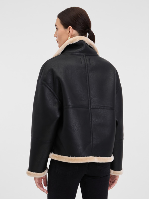 Orsay ORSAY Fekete női műbőr dzseki szőrmével