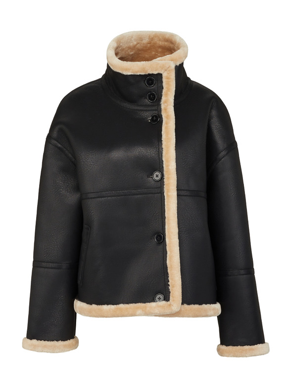 Orsay ORSAY Fekete női műbőr dzseki szőrmével