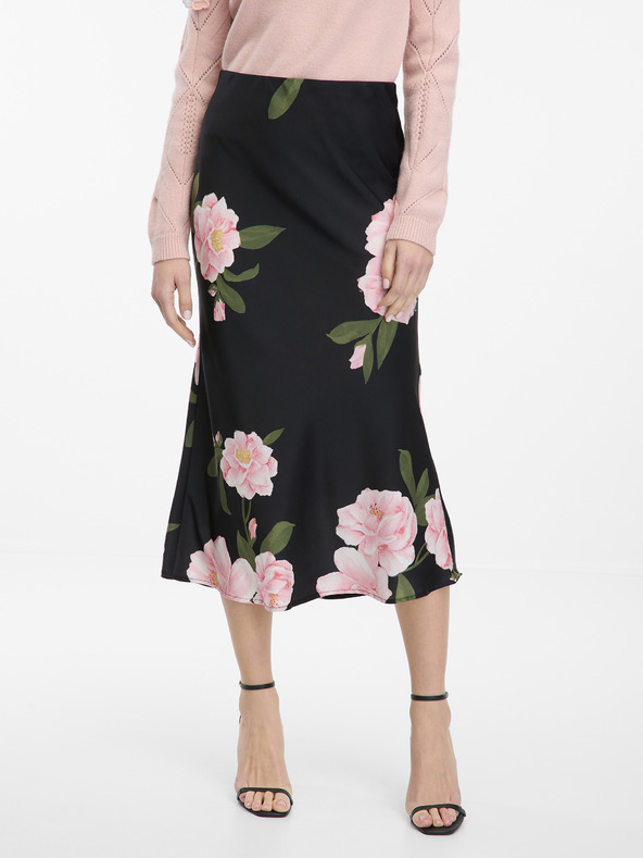 Orsay Fekete midi szoknya virágmintával ORSAY