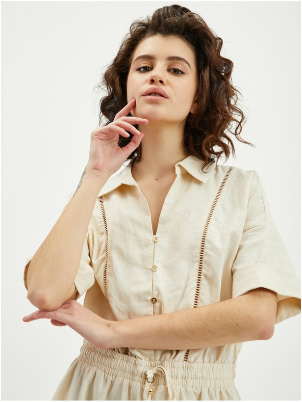 Orsay ORSAY bézs színű lenvászon női overall