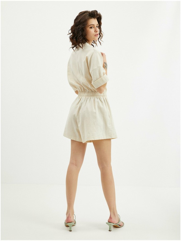 Orsay ORSAY bézs színű lenvászon női overall