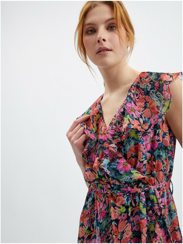 Orsay ORSAY piros-fekete virágmintás női póló