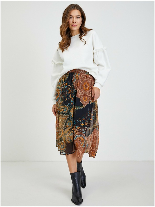 Orsay ORSAY fekete-barna mintás női midiszoknya