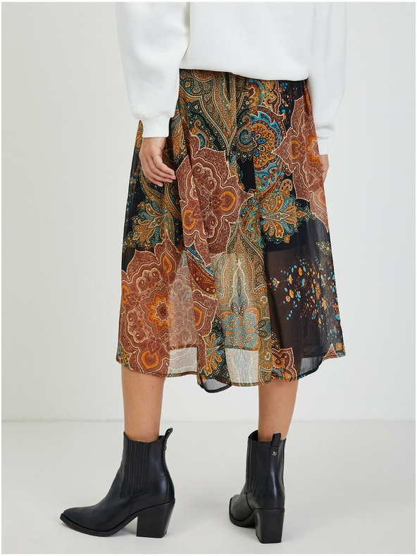 Orsay ORSAY fekete-barna mintás női midiszoknya