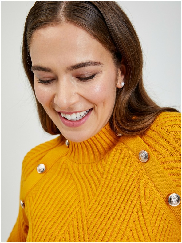 Orsay ORSAY sárga  bordázott női pulóver díszgombokkal