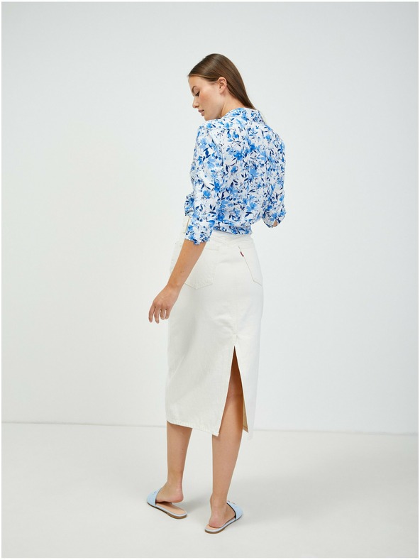 Orsay ORSAY fehér-kék virágmintás női blúz csomóra kötve