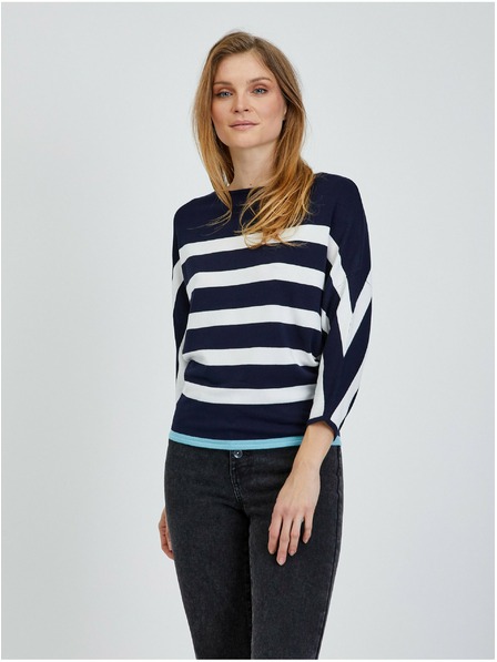 Orsay Fehér-kék könnyű csíkos pulóver ORSAY
