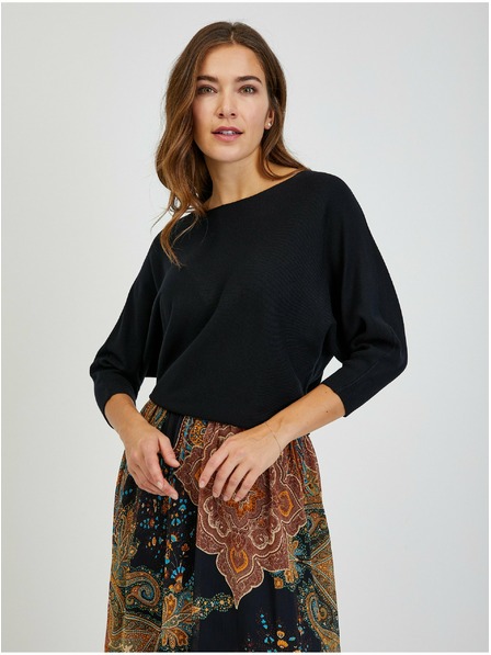 Orsay Fekete ORSAY női bordázott denevér ujjú pulóver