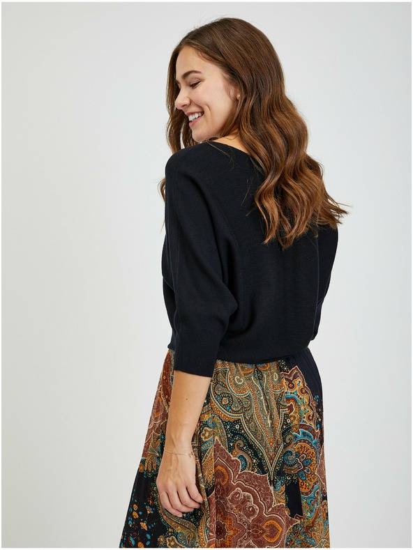 Orsay ORSAY fekete bordázott női pulóver denevér ujjakkal