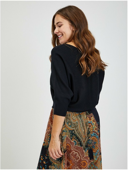 Orsay Fekete ORSAY női bordázott denevér ujjú pulóver