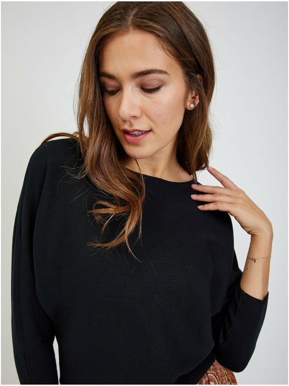 Orsay ORSAY fekete bordázott női pulóver denevér ujjakkal