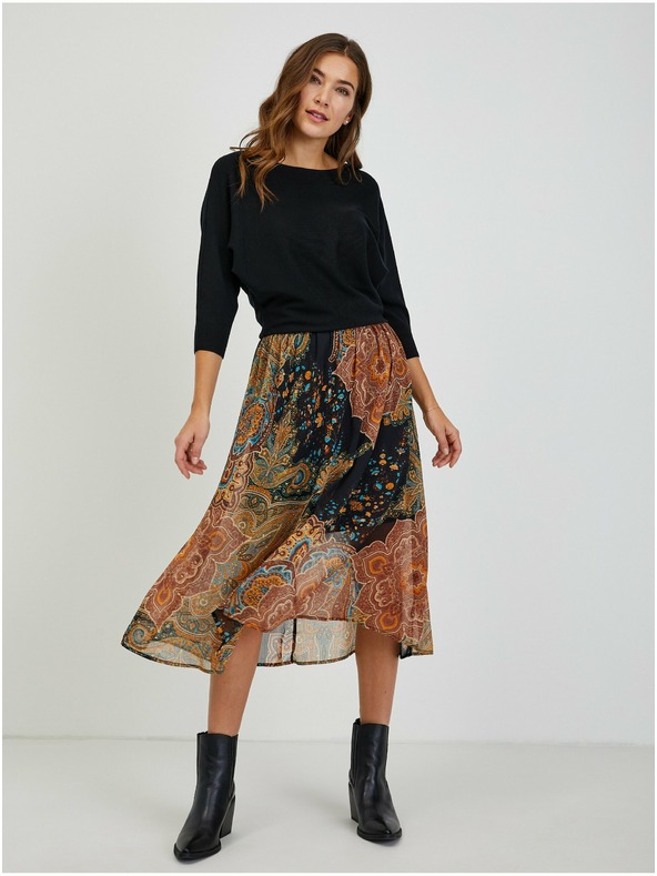 Orsay ORSAY fekete bordázott női pulóver denevér ujjakkal