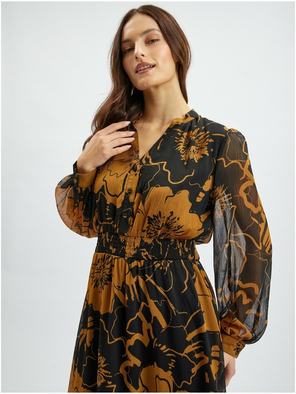 Orsay ORSAY barna-fekete virágmintás női midiruha