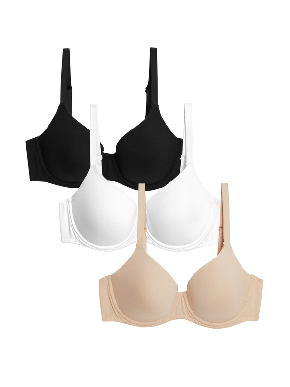 Marks & Spencer 3 db sima melltartó készlet teljes kosárral és merevítővel, 4-es méret, 4-es méret, merevítővel. A-E Marks & Spencer bézs