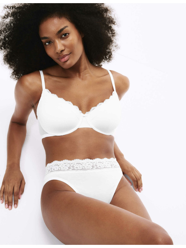 Marks & Spencer Pamut csipkebugyi lycraval, 5 csomag Marks & Spencer fehér