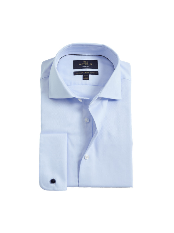 Marks & Spencer Karcsúsított szabású ing luxus pamutból, dupla mandzsettával Marks & Spencer kék